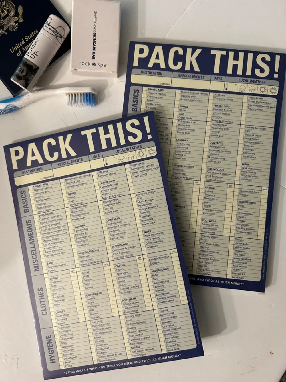 Pack This! Travel Packing Checklist Notepad NEW x2 great travelling tool